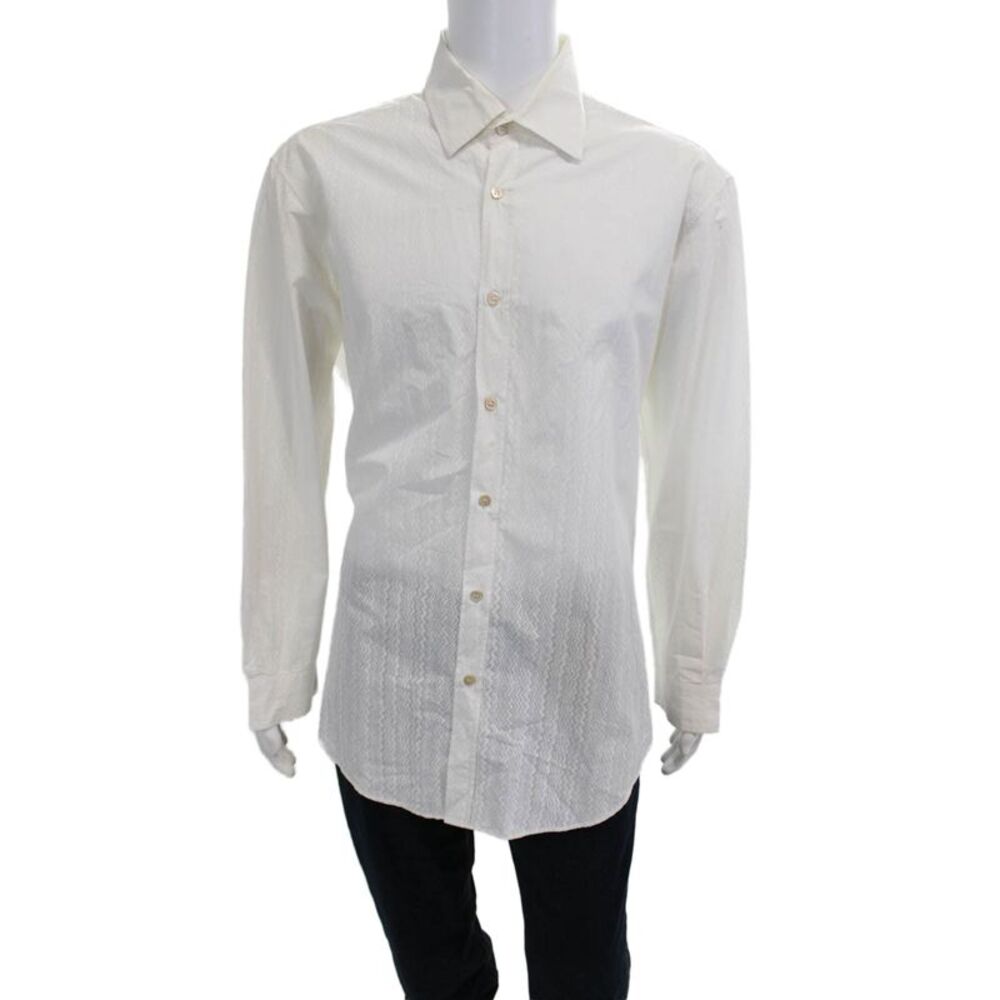 Missoni Mens Cotton Chevron Print Long Sleeve Button-Down Shirt White Size 58